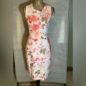 Calvin Klein, Pink &.White floral sleeveless shirt dress. NWT Sz 10